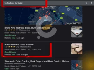 Google Maps top ranking mattress store example